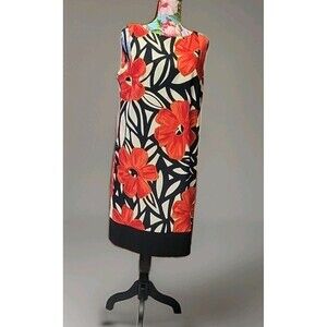 ALYX Women's Sleeveless Dress - Red Flowers Pattern Round Neck - Size 14 Stretch